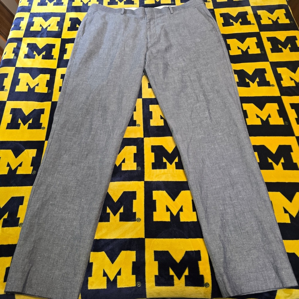 J.Crew Ludlow Slim Suit Pants Mens 36x32 Blue Gray Linen Blend Chambray Trousers